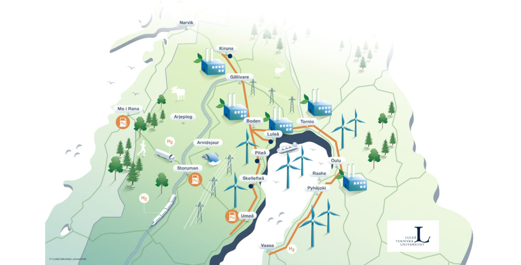 Map of northern Sweden and Norway featuring energy sources
